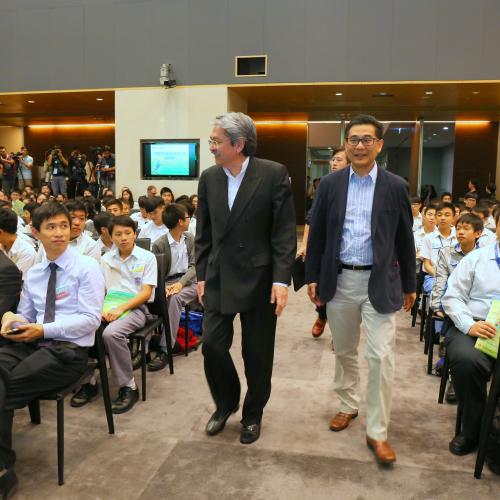 Mr. John Tsang Chun-wah, GBM, JP, Financial Secretary, arrived at Kick-off Ceremony of Enriched IT Programme in Secondary Schools